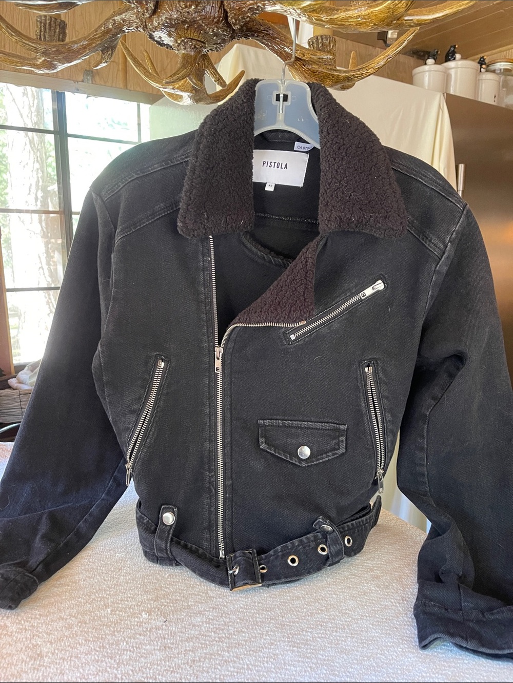 Sherpa Denim black Moto Jacket